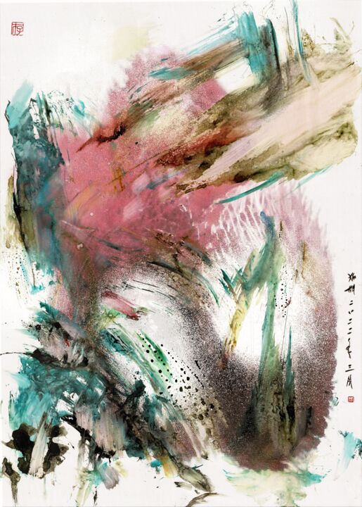abstract composition pink and green