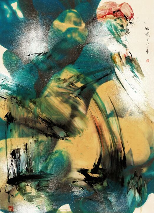 abstract composition orange and green