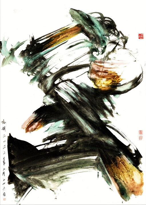 composition in black, ochre and green